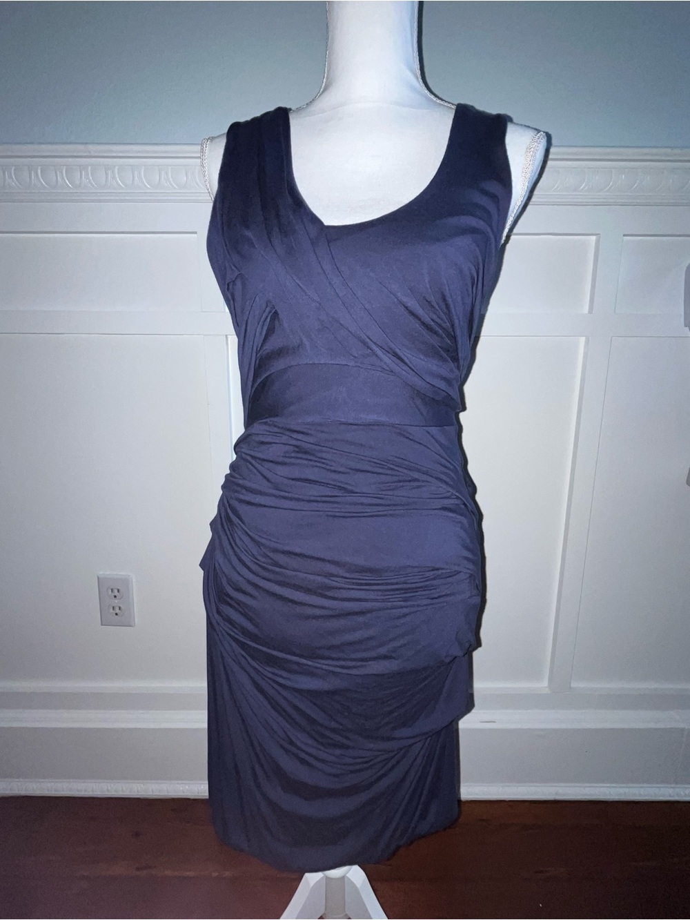 Deletta Anthropologie blue Ruched Sleeveless Midi Dress